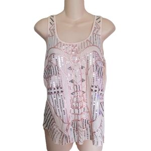 Express Peach Sequin Sleeveless Tank Top Shirt Size Women's Small